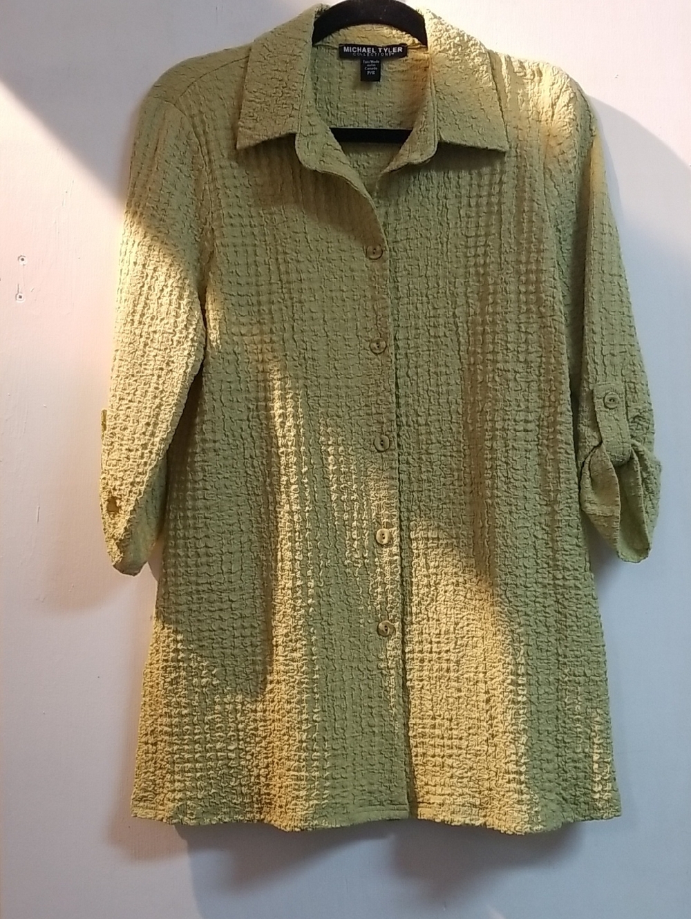 Michael Tyler Olive Button-Front Textured Shirt